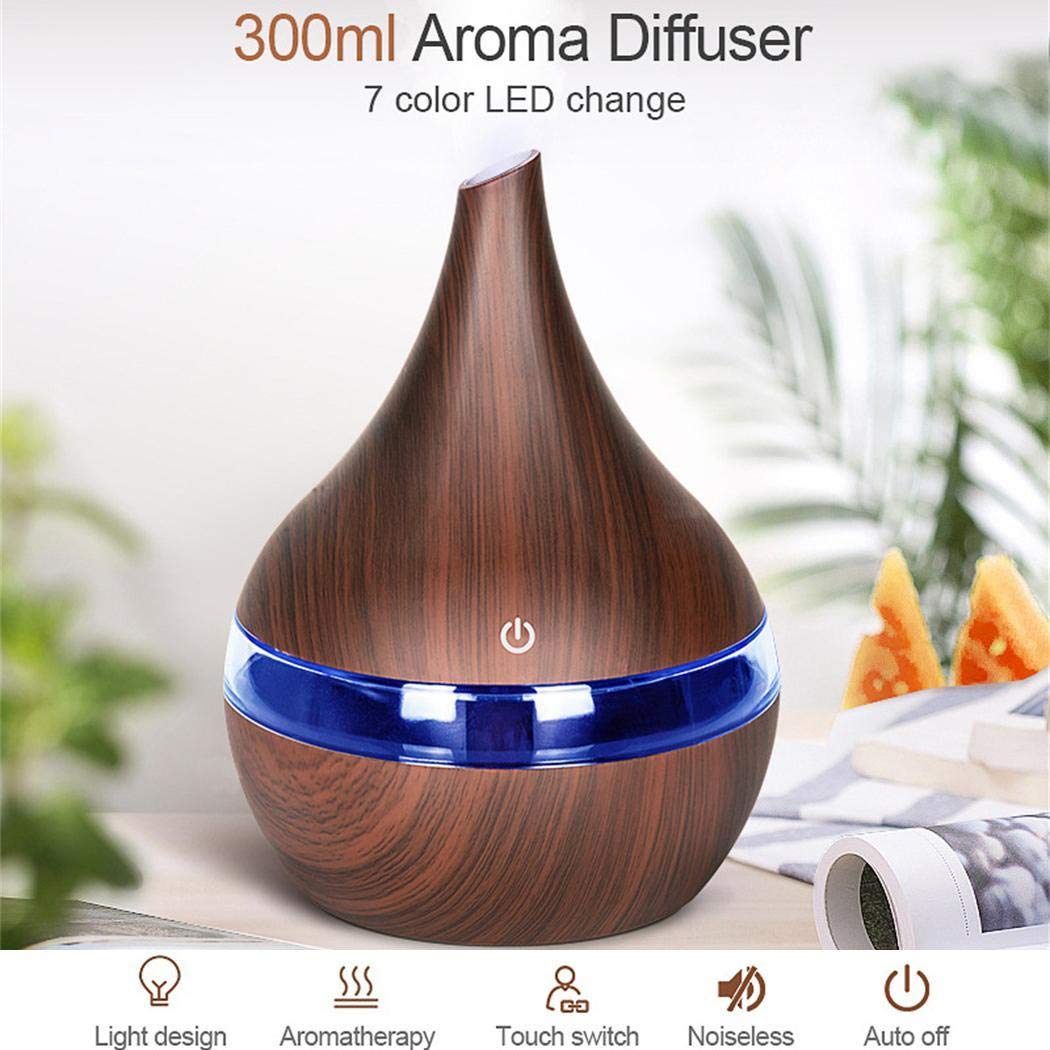 Zimrio Diffuseur ultrasonique d\'huile Essentielle d\'humidificateur de Grain en Bois de veilleuse de Nuit de 7 Couleurs Humidificateurs