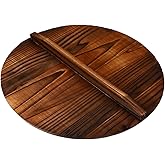 RORPOIR Cast Iron Wok Cover Wooden Pot Cover with Handle Anti-oil Splashing Protector Anti-scald Kitchen Pan Lid for Asian Cooking