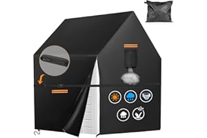 Playhouse Cover for Outdoor Waterproof,GRABADO 420D Heavy Duty Playhouse for Kids Cover,Universal Toddler Backyard Play House Cover,Easier to Cover by Side Zipper,4 Reflective Strips&Windproof Buckle