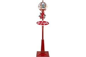 Northlight 69" Lighted Red and Gold Musical Snowing Christmas Tree Round Street Lamp