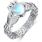 KZX Sterling Silver Celtic Knot Claddagh Rings for Women Moonstone Irish Claddagh Rings Celtic Jewelry Gifts for Mother Wife