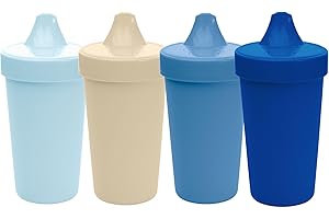 Re-Play Spill-Proof Sippy Cups - Reusable 10 Oz Set of 4, Dishwasher & Microwave Safe, Made in USA, Cool Blues