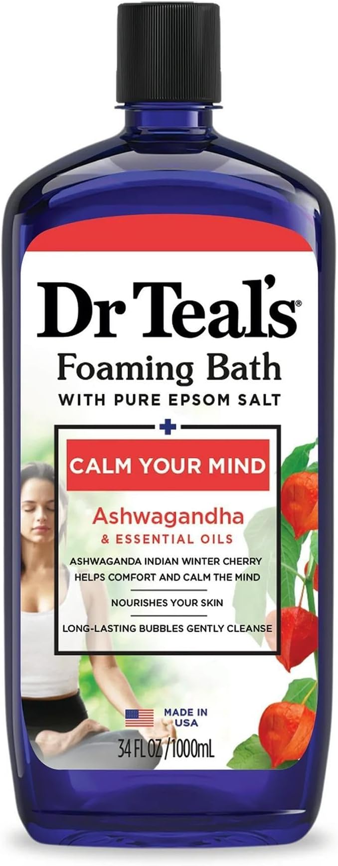 Dr Teal's Ashwagandha Foaming Bath 1L Clear Bath Soak Relaxation