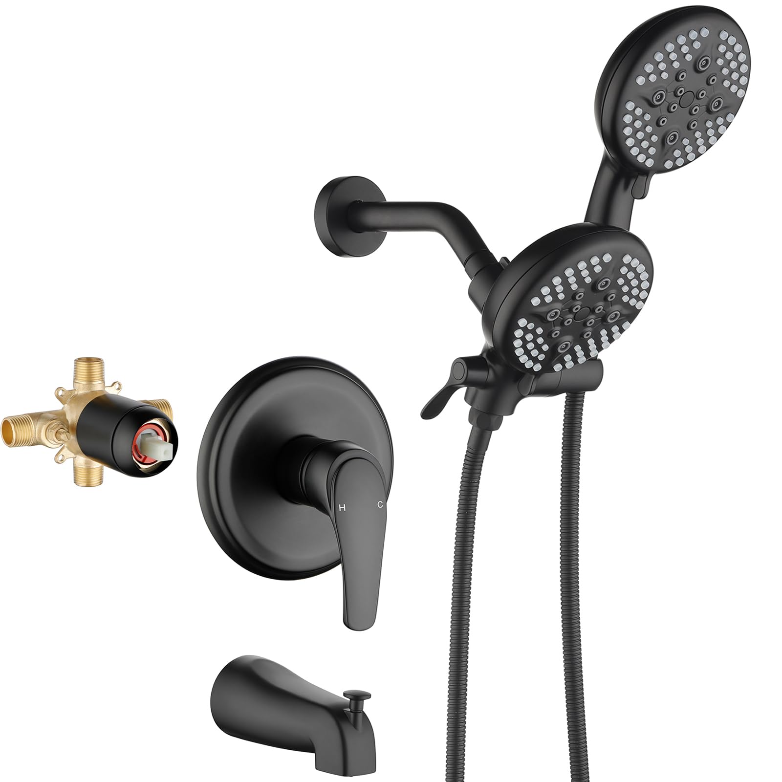 Photo 1 of Shower Faucet Set with Tub Spout Tub and Shower Faucet Set Complete Dual Shower Head and Handheld Combo 2 in 1 Shower System with Tub Spout Tub and Shower Trim Kit Matte Black L829-7