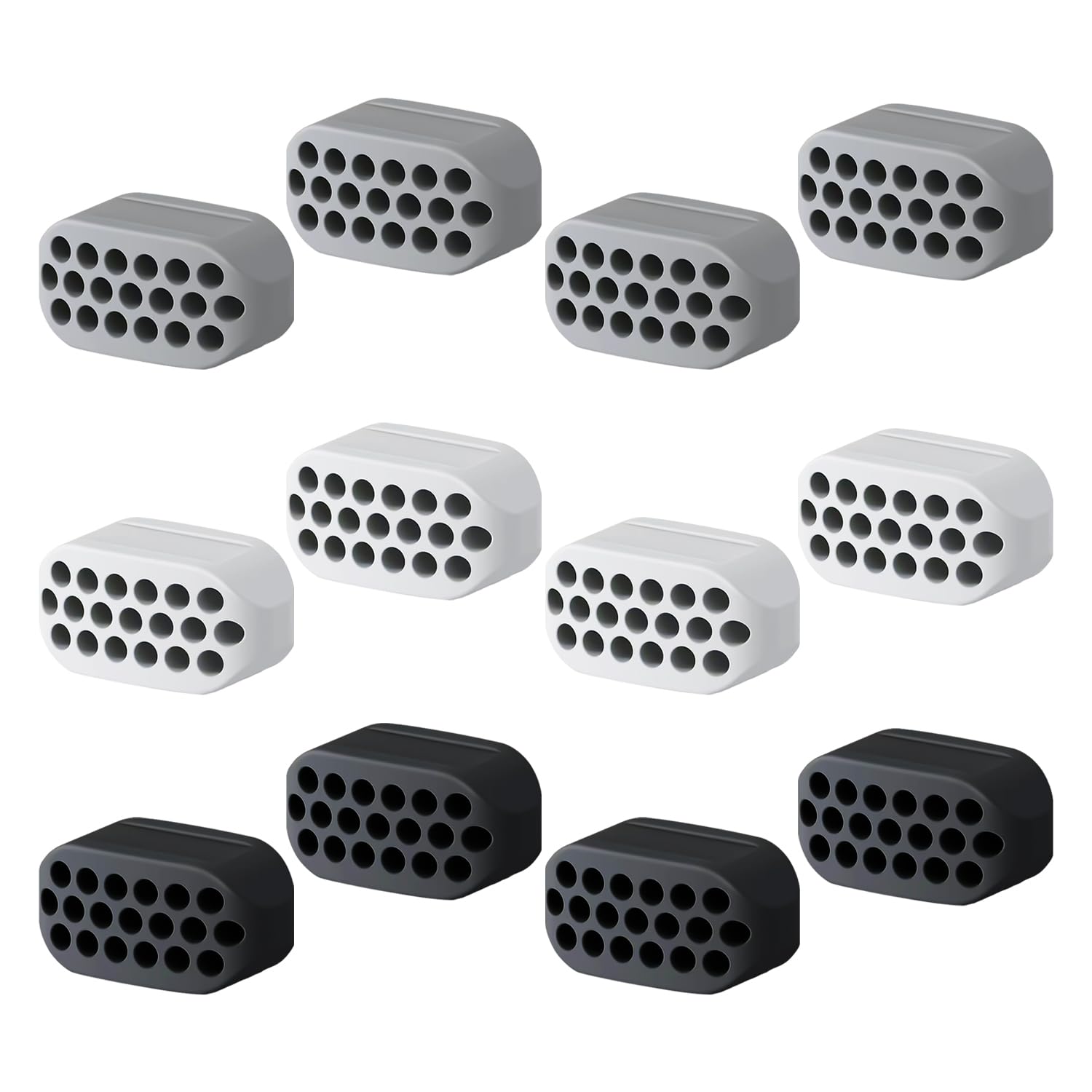 OAAO 12 Pieces Chin Trainer, Silicone Jawline Trainer, Double Chin Trainer, Men's and Women's Jaw Trainer, Facial Muscle Trainer (Black, White, Gray, 3 * 1.6 * 1.5cm)