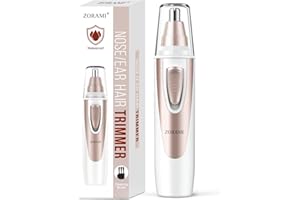 ZORAMI Ear and Nose Hair Trimmer Clipper - 2024 Professional Painless Eyebrow & Facial Hair Trimmer for Men Women, Battery-Operated Trimmer with IPX7 Waterproof, Dual Edge Blades for Easy Cleansing Pink