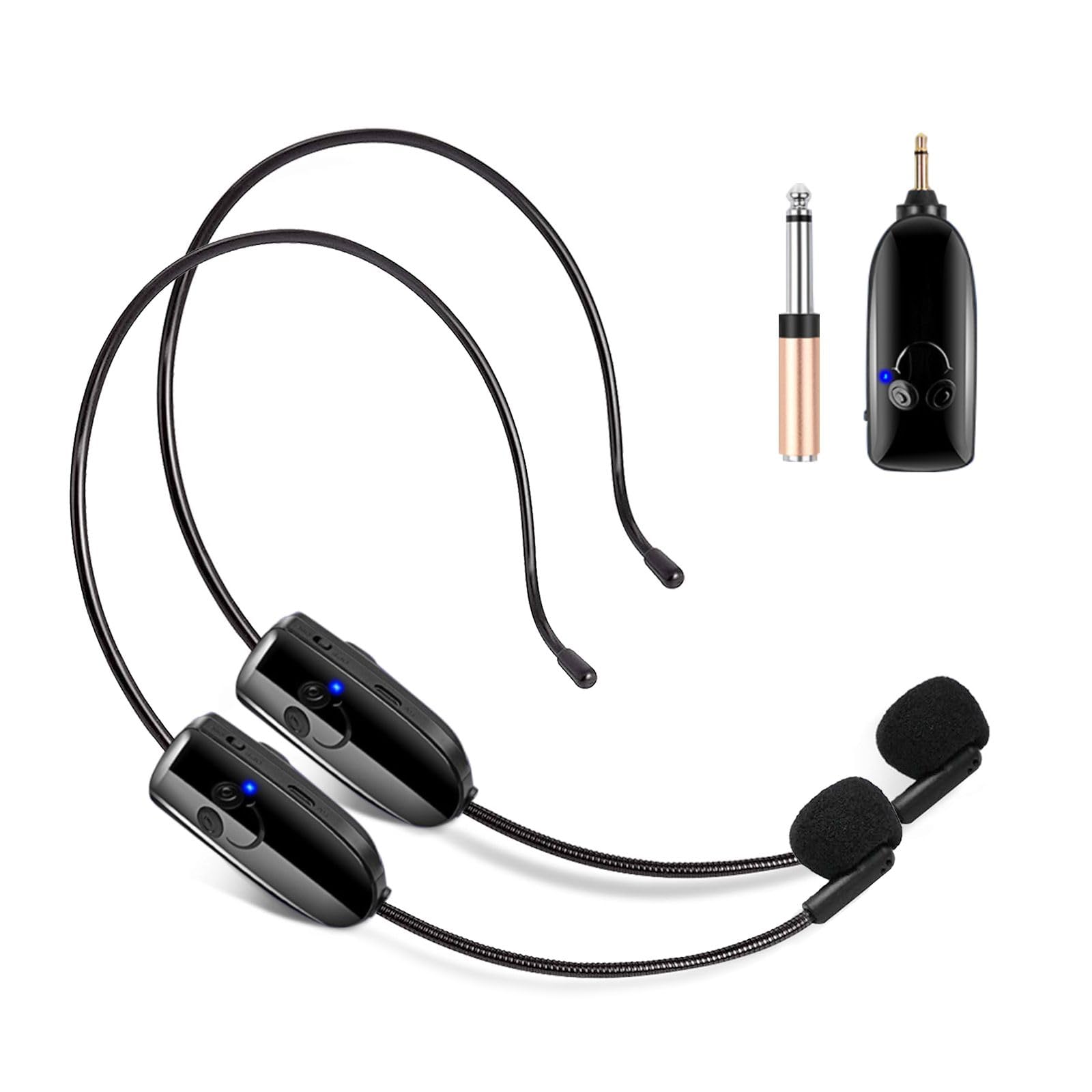 Wireless Microphone System for 2People, HUACAM 2.4G Dual Wireless Headset,and Handheld 2 in 1, 160 ft Range for Voice Amplifier, Stage Speakers, Teacher, Tour Guides, Fitness Instructor