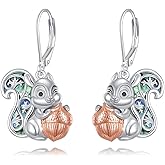 MONGAS Squirrel Earrings Sterling Silver Cute Animal Drop Dangle Earrings Created Abalone Squirrel Jewelry Gifts for Women