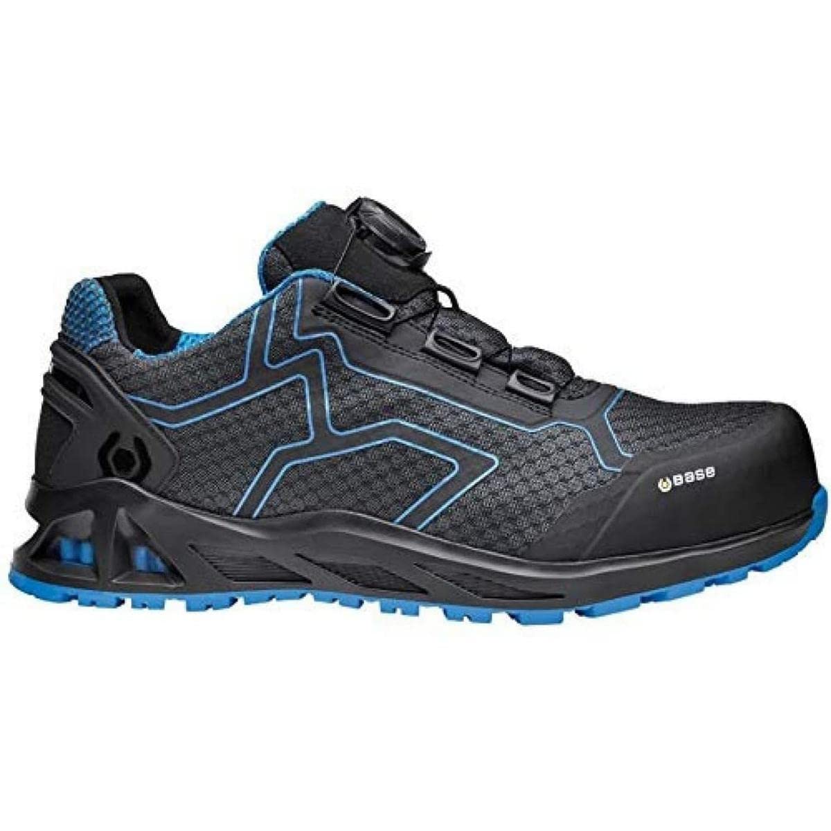 BASE K-TREK B1005B S1P HRO SRC Aluminium Toe i-daptive Sole Dry’n Air Footbed SmellStop BOA Closure Ballistic Midsole Seamless Trainer, Black/Blue, UK 6