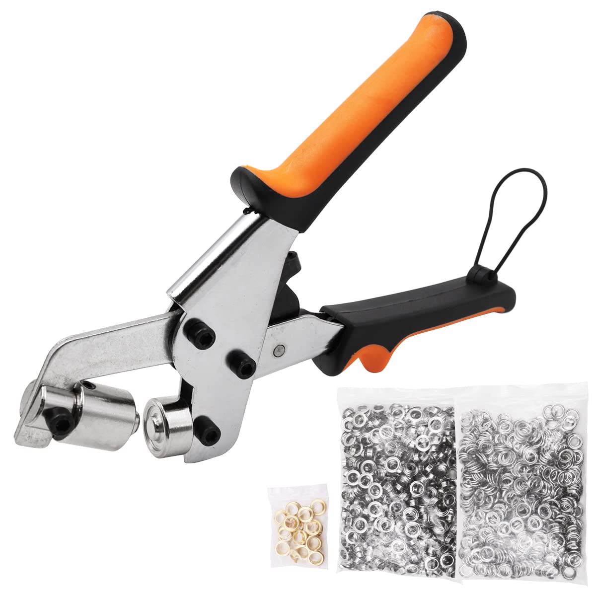 WANGCL Portable Eyelet Pliers Grommet Kit Hand Press Machine Manual Puncher with 500pcs Silver Grommets of 10.5mm for Belts Crafts Rubber Poster