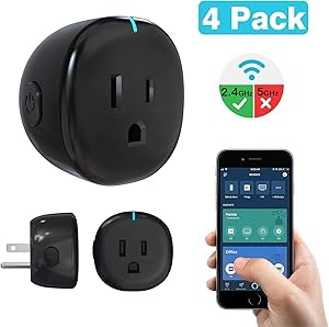 MoKo Wifi Smart Plug, [4 Pack] Mini Wifi Outlet Mini Socket Work with Alexa Echo, Google Home, APP Remote Control Timer Plug, 10A Only Supports 2.4GHz Network No Hub Required, Black