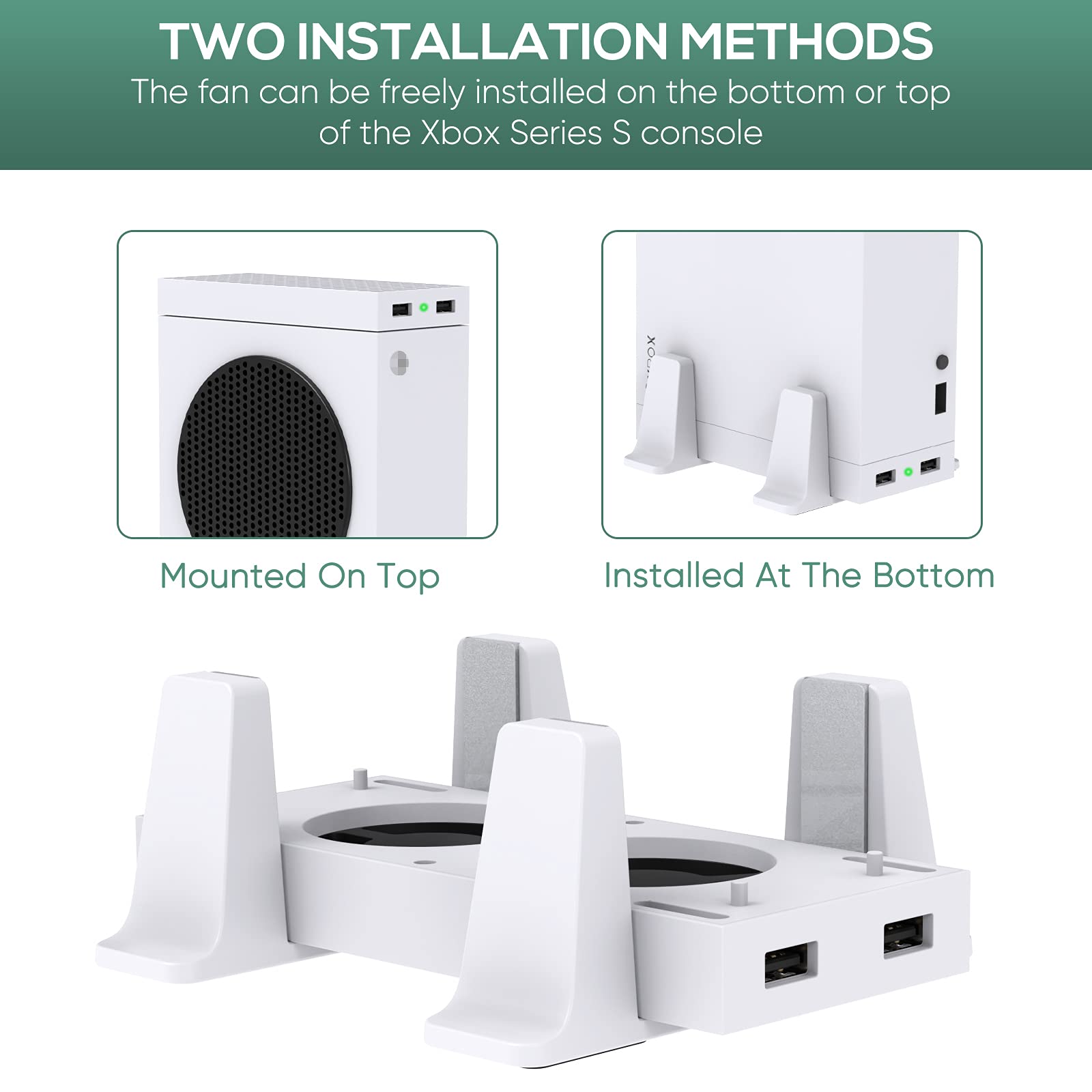Cooling Fan and Stand for Xbox Series S - FASTSNAIL Dual High Speed Fan with 3 Level Adjustable Speed Two Installation Way and 2 USB Hub Charging & Data Syncing for Xbox Series S(Not for Xbox one)