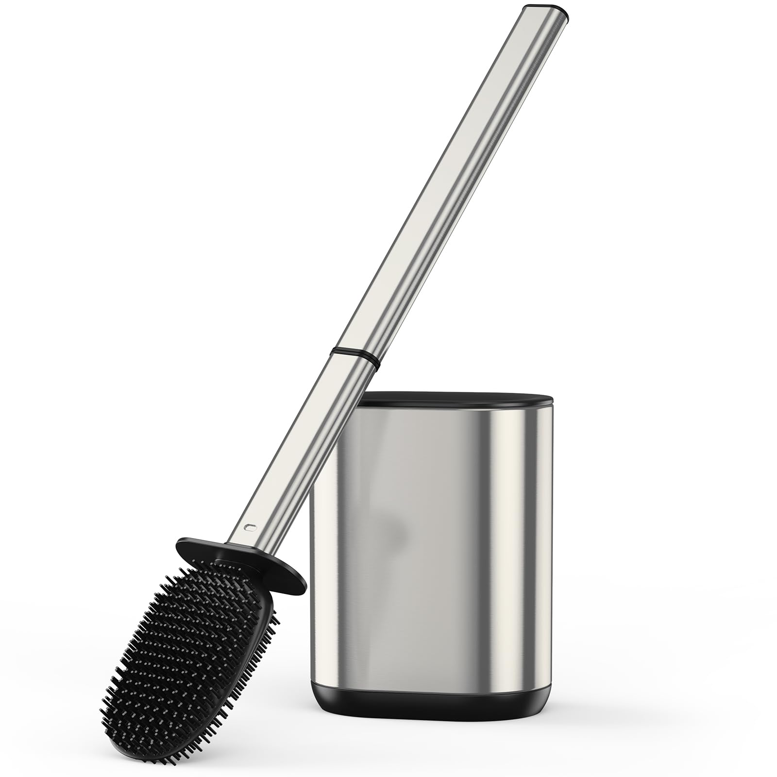 COSICOSY Toilet Brush, Stainless Steel Silicone Toilet Brush and Holder Flexible Soft Silicone Toilet Brush for Deep Cleaning with Long Handle Wall Mounted Silver