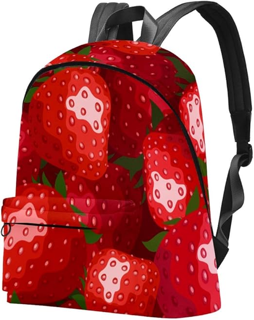 Red Strawberries Print Students School Bag Large Capacity Bookbag for
