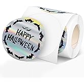 Whaline Halloween Bats Direct Thermal Labels Holographic Black Bats Label Stickers Round Self-Adhesive Printer Decals for DIY Candle Name Tag Logo Design, 200 Pcs