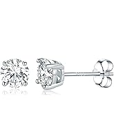 Sterling Silver Synthetic Moissanite Stud Earring Set,Stud Earrings Set 4 Prong Round Synthetic Moissanite Stud Earring For Women and Men