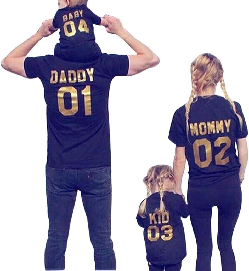 WensLTD Matching Family Clothes Daddy Mommy Kids Letter Printing Short Sleeve Blouse Tops T-Shirt