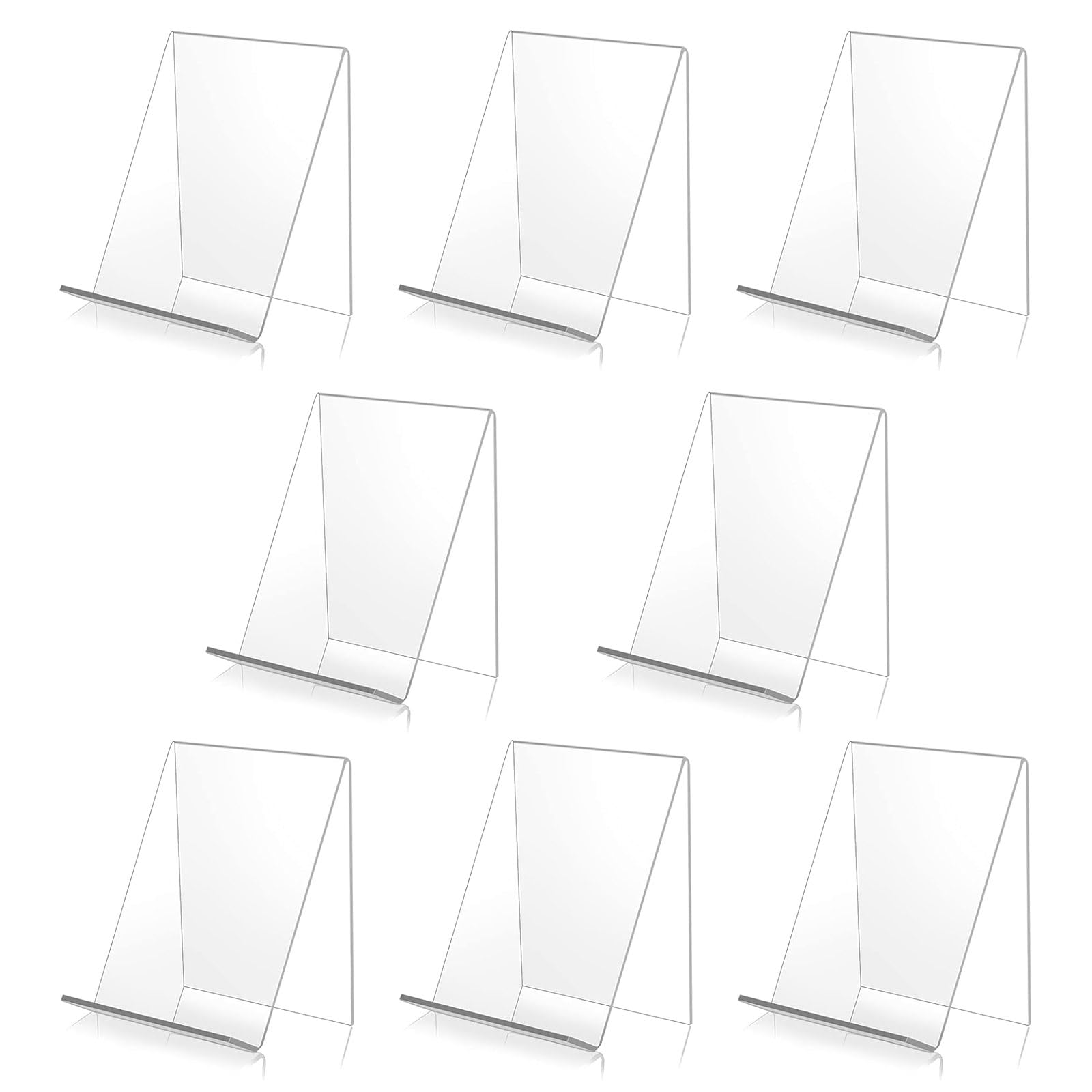 Bymivofun Pack of 8 Acrylic Book Stands, Transparent Oblique Brochure Stand, Clear Acrylic Book Display for Phones, Signs, Brochures, Menu Posters, Magazines