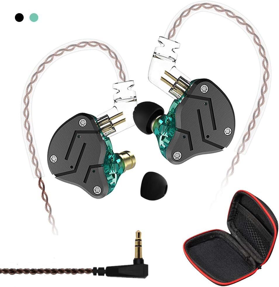 Andiker KZ ZSN-C Quad Driver Earphones DD+BA Hybrid Technology Electronic Crossover Wired Headset, Detachable Cable Heavy Bass Stereo in-Ear Earbuds with Storage Box (ZSN-C No mic, Cyan): Home Audio & Theater