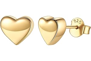 ChicSilver Hypoallergenic 925 Sterling Silver Stud Earrings for Women, Dainty Simple Heart/Star/Moon/Bar/Circle Earrings (wit