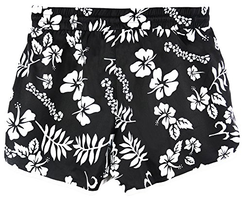 For G and PL Womens Summer Causal Beach Short With Drawstring Elastic Waistband Sports Boardshort Black Floral M