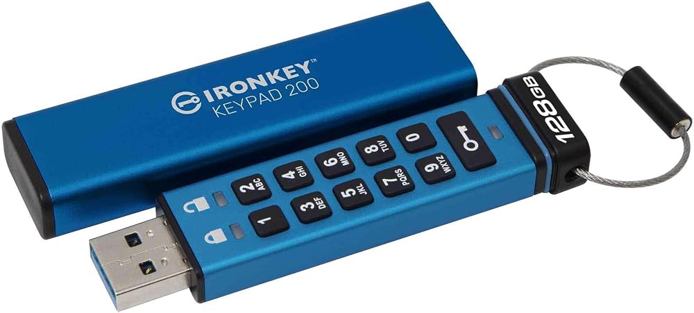 Kingston IronKey Keypad 200 128GB USB Flash Drive FIPS 140-3 Hardware Encrypted