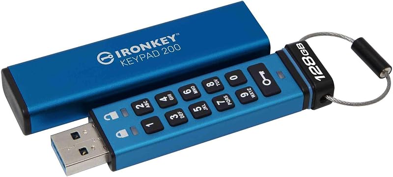 Kingston IronKey Keypad 200 128GB USB Flash Drive FIPS 140-3 Hardware Encrypted
