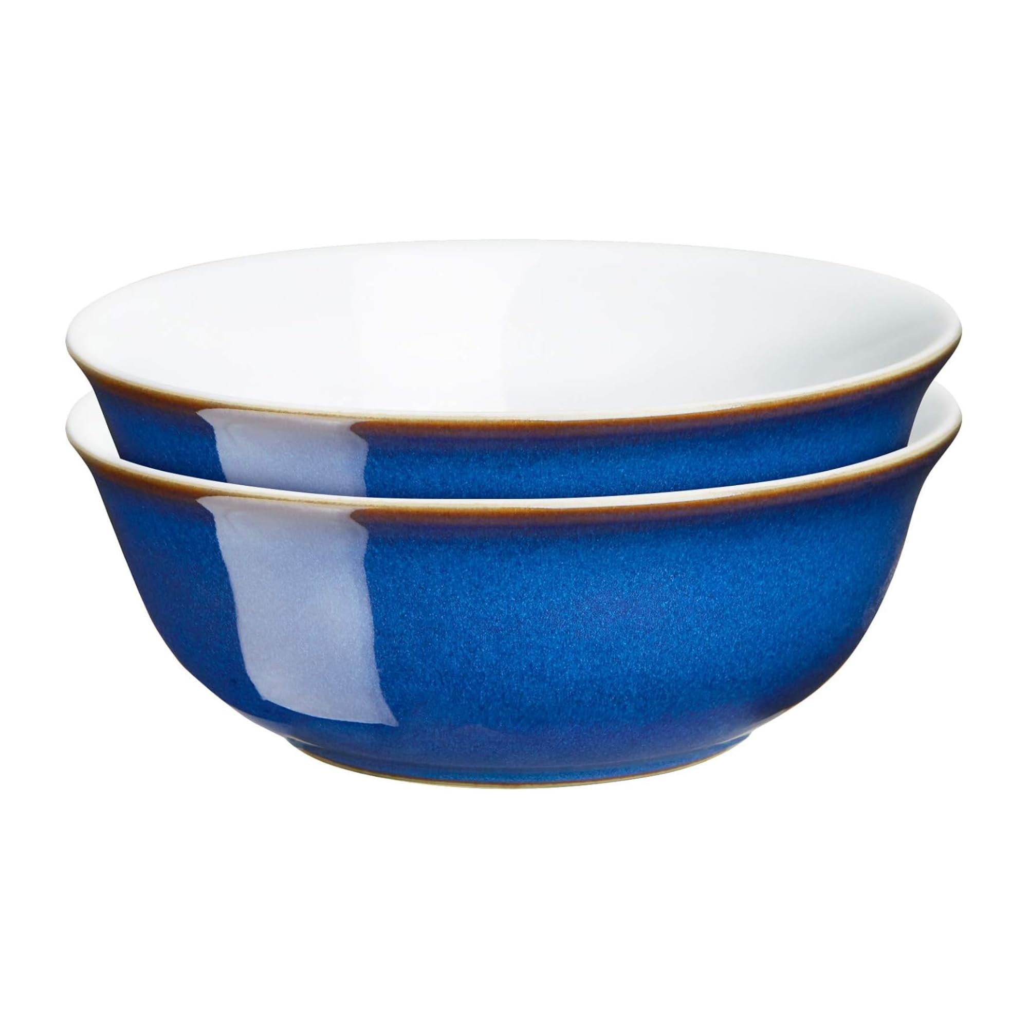 Denby - Imperial Blue Cereal Bowls Set of 2 - Dishwasher Microwave Safe Crockery 650ml 16.5cm - Royal Blue, White Ceramic Stoneware Tableware - Chip & Crack Resistant Soup Bowls