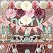 Famoby Dusty Rose Blush Pink Cream White Poms Honeycomb Balls Kit Rose Gold Banner Triangle Flags Hanging Swirls for Wedding Valentine's Day Bridal Shower Baby Shower Birthday Party Decorations