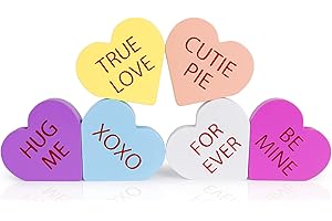 AKEROCK Valentines Day Decor, 6 PCS Double Printed Wood Heart Decor for Valentines Day Decorations, Valentines Decorations for The Home, Table, Tiered Tray, Mantel, Shelf, Office Decor