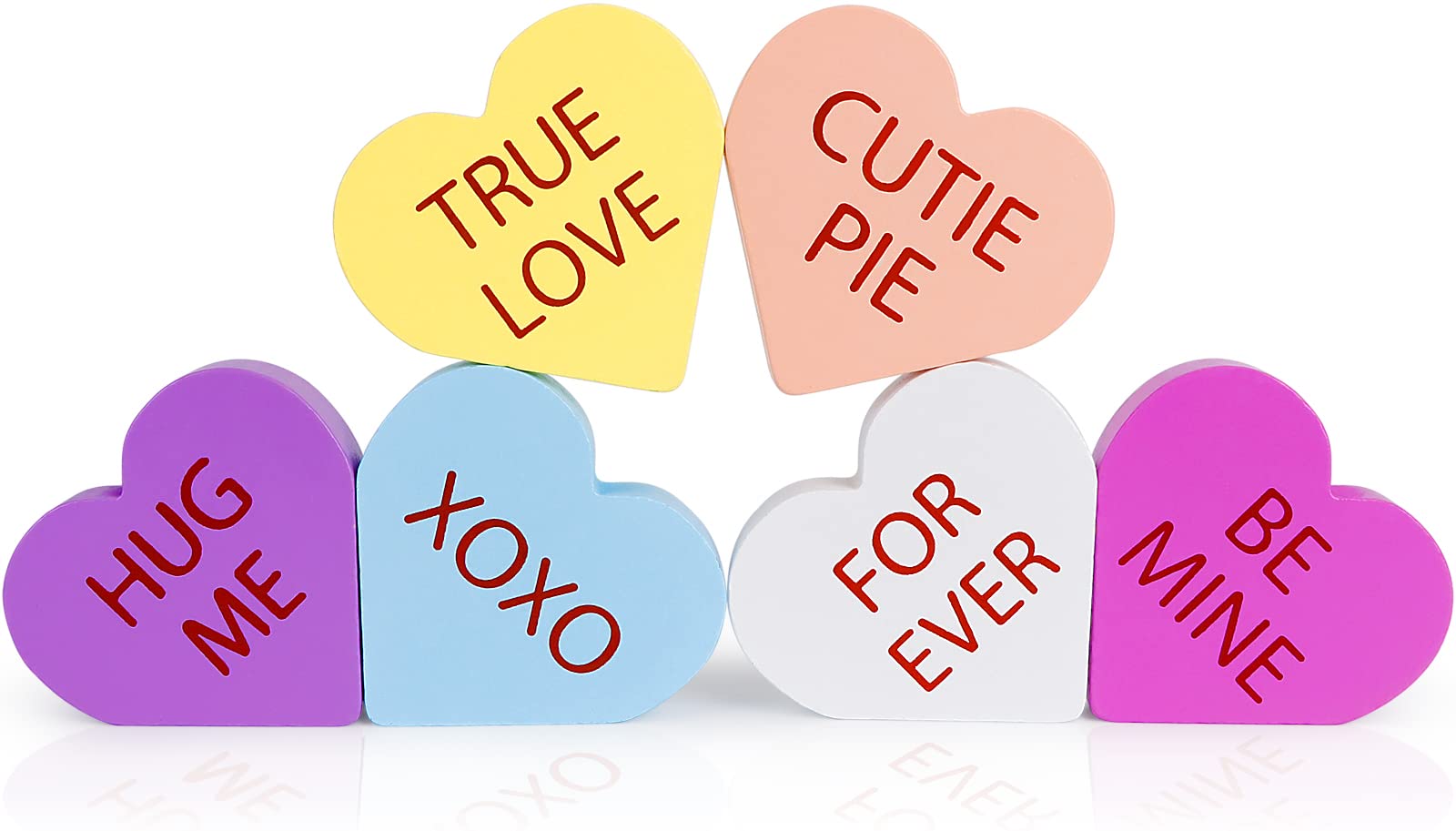 Photo 1 of Valentines Day Decor, 6 PCS Double Printed Wood Heart Signs for The Home, Table, Tiered Tray, Mantel, Shelf, Office Decor - Valentine's Day Decorations