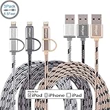 Miger (3Pack) Apple Certified 6.5FT 2 in 1 Lightning and Micro USB Cable Nylon Braided Sync and Charging Cable Cord for iPhone, iPad /iPod and Samsung, Nexus, Nokia, Sony & more