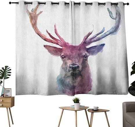 Amazon Mannwarehouse 鹿 サーマルカーテン 鹿の頭 枝角 シルエット フォーム 着色 背景 動物 イラスト プライバシー保護 ブラック ホワイト 72 Wx45 L ラグ カーテン ファブリック オンライン通販
