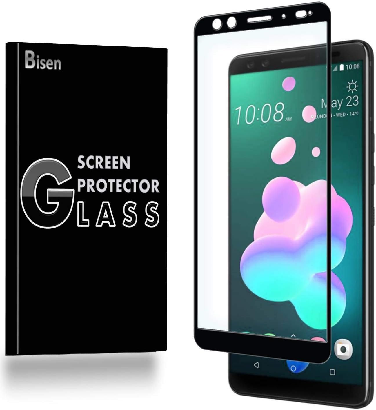 [2-Pack BISEN] HTC U12+, HTC U12 Plus Tempered Glass Screen Protector [Full Coverage], Edge-to-Edge Protect, Anti-Fingerprint, Anti-Bubble, Lifetime Protection