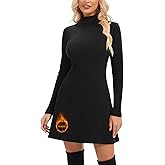 WOWENY Women's Long Sleeve Sweater Dress Mock Neck Ribbed Knit Mini Dresses Fall Winter Turtleneck A Line Short Dress