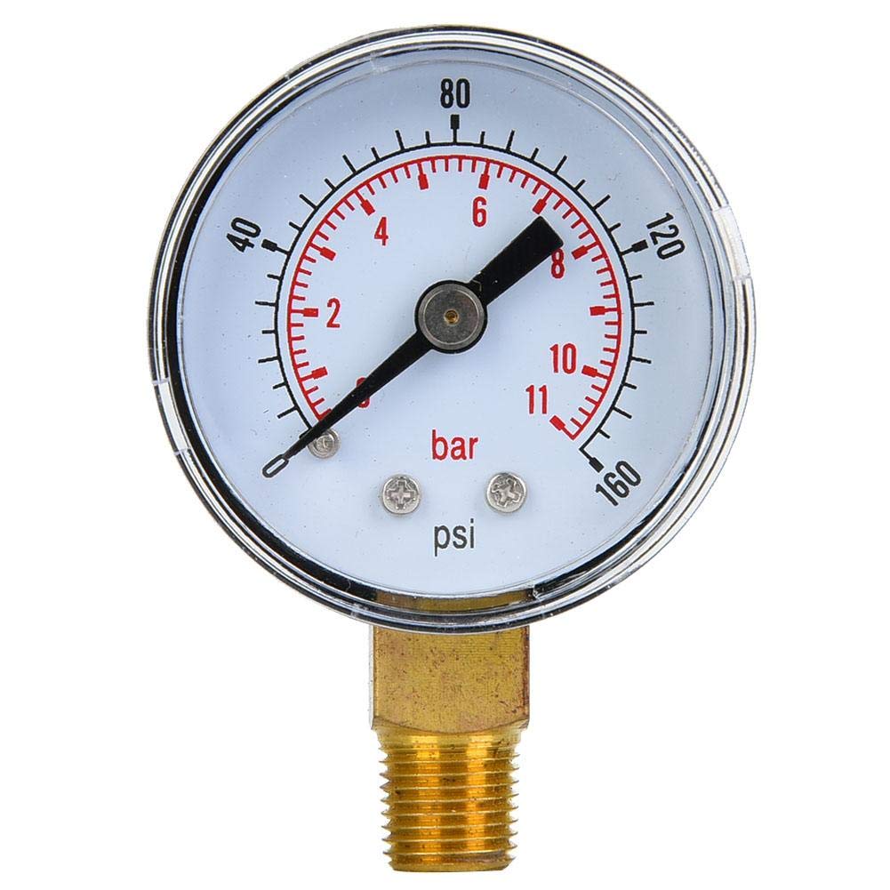 Mechanical Pressure Gauge, 1/8 inch BSPT Pressure Gauge for Air Oil and Water(0-160psi,0-11bar)