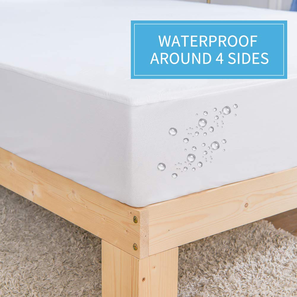 MH MYLUNE HOME Waterproof Mattress Protector Breathable Mattress Pad Cover Stretches up to 13inches Deep Pocket (White, Twin)