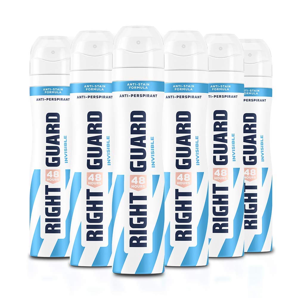 Right Guard Womens Deodorant, Total Defence 5 Invisible Anti-Perspirant Spray, Multipack 6 x 250 ml