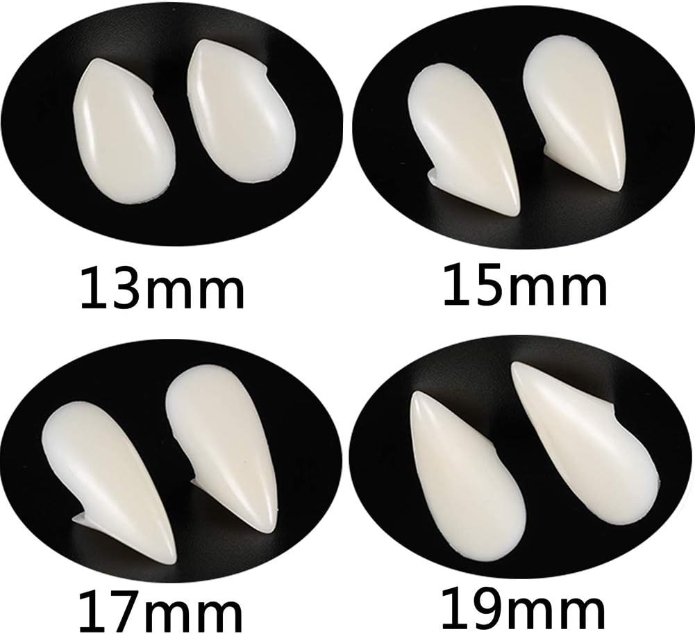 Bohoman 10 Pieces Vampire Fangs Kit 5 Sizes Custom Fangs Vampire Teeth Fake Dentures with 1 Tube Teeth Pellets Adhesive for Cosplay Party Props Halloween Party Fangs - Image 3