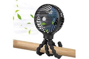 snawowo Mini Baby Stroller Fan, Handheld Personal Portable Clip On Fan with Flexible Tripod for Stroller Bike Desk Treadmill Crib Car Seat Outdoor Camping, USB or Battery Powered (Black)