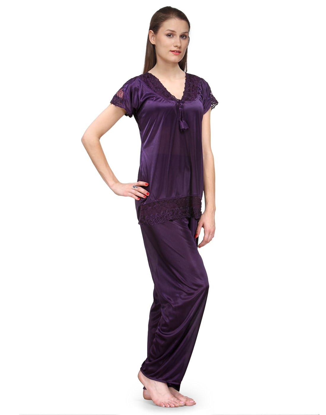fashigo women's satin top and pyjama night suit (free size)