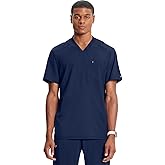 Cherokee Infinity Mens Tuckable V-Neck Scrub Top Modern Fit, 2 Pockets, Zip Chest Pocket, Rib-Knit, 360° Stretch – CK910A