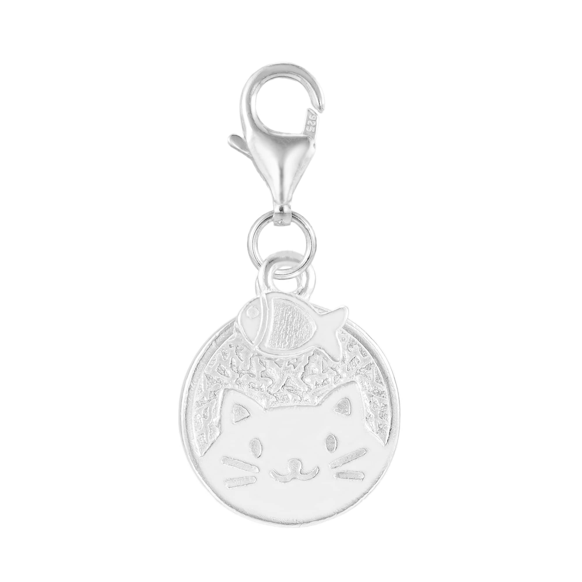 925 Sterling Silver Cat and Fish Clip On Charm Lobster Clasp for Bracelet Necklace