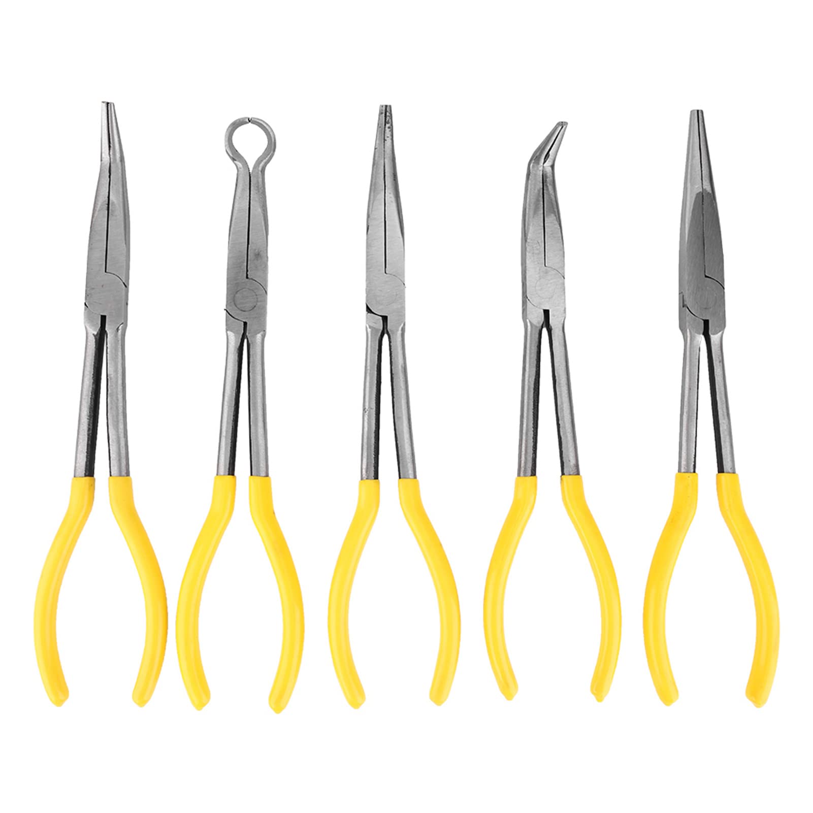 5 Pieces Carbon Steel Long Nose Pliers O-Shape Clamp Spark Plug Pliers Bend Tips Electrician Craft Hand Tool Set O Shape Clamp Hand Tool with Non-Slip Handle