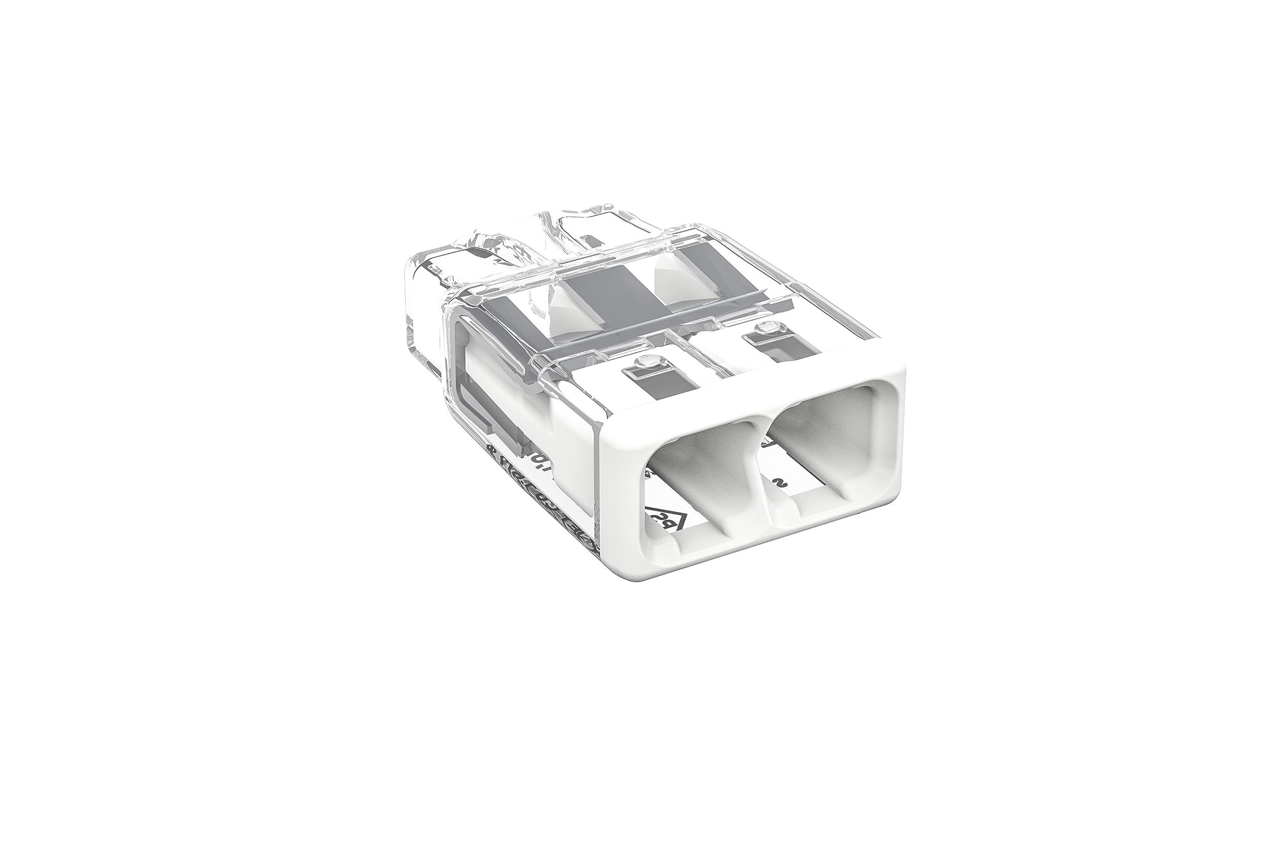 WAGO COMPACT splicing connector; for solid and stranded conductors; max. 4 mm²; 2-conductor; white cover; Surrounding air temperature: max 85°C (T85); 4,00 mm²; transparent, 2773-402 (120 pcs)