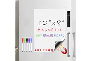 ZRJT Magnetic Dry Erase White Board for Fridge, 12"x8" Magnetic Whiteboard Notepads, Small Magnetic Dry Erase Board Sheet for Wall, White Board for Kitchen Decor Include 5 Markers