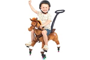 Power Pony Push Riding Horse (Champ-Brown) | Soft Plush Wheeled Ride-On Toy for Toddlers Age 2+