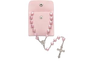 YQZIYOU Rosary Beads Catholic for Women - Rosary Nceklcae, Heart Rosary With Pink Button Bag, Exquisite Gifts for Women