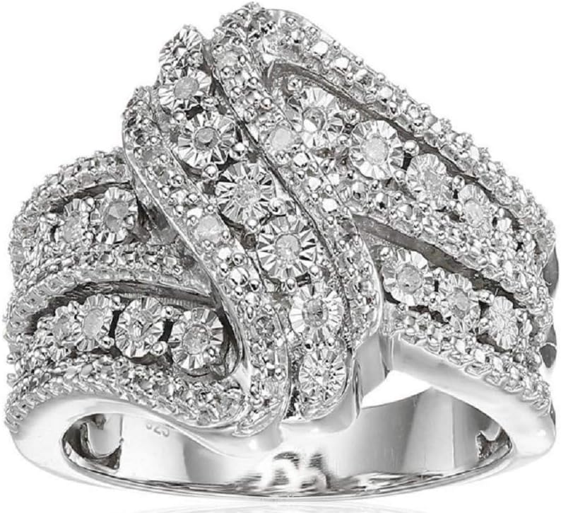 Weishu 925 Sterling Silver Diamond Ring New European and American Big Name Personality Female Curve Diamond Full Diamond Boutique Ring Ring (US Code 8)