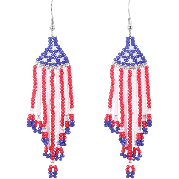 Geometric Beaded Earrings - Long Bohemian Tassel Drop Earrings Handmade Boho Statement Jewelry